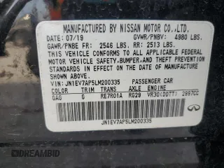 2020 Infiniti Q50 Luxe с VIN JN1EV7AP5LM200335, выставлен на аукционе Copart как лот 60649795 с пробегом 108 329 миль миль и Чистый • Clean title. История ставок и продаж доступна на DreamBid. Изображение 12.