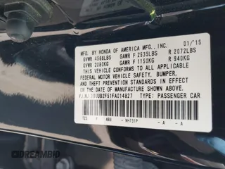 2015 Acura TLX Technology z VIN 19UUB2F51FA014827, wystawiony jako IAAI lot #42217625 z przebiegiem 104 159 mil mil oraz . Historia ofert i sprzedaży dostępna na DreamBid. Obrazek 9.