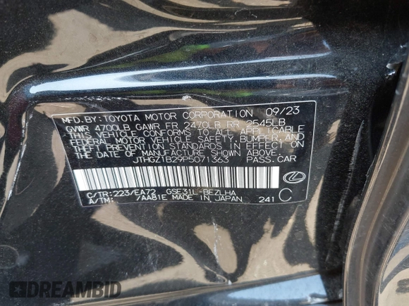 2023 Lexus IS 350 F Sport с VIN JTHGZ1B29P5071363, выставлен на аукционе IAAI как лот 42188725 с пробегом 37 538 миль миль и . История ставок и продаж доступна на DreamBid. Изображение 9.