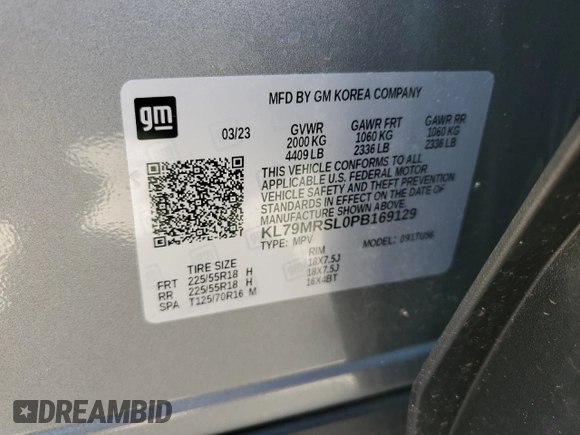 2023 Chevrolet TrailBlazer LT with VIN KL79MRSL0PB169129, listed as a Copart auction lot 60547884 with 16,891 mi miles and Non Repairable. Bid and sale history available at DreamBid. Image 15.