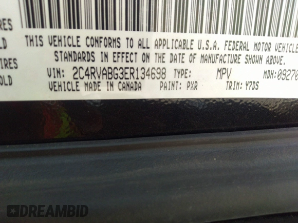 2014 Volkswagen Routan SE with VIN 2C4RVABG3ER134698, listed as a IAAI auction lot 41796736 with 110,282 mi miles and . Bid and sale history available at DreamBid. Image 9.