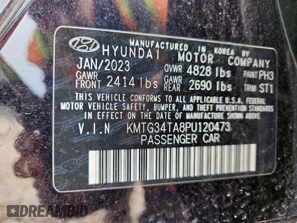 2023 Genesis G70 2.0T with VIN KMTG34TA8PU120473, listed as a Copart auction lot 60895045 with 38,393 mi miles and Salvage title. Bid and sale history available at DreamBid. Image 12.