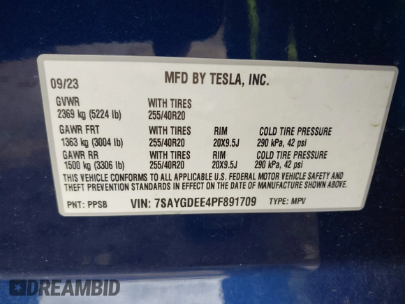 2023 Tesla Model Y Long Range with VIN 7SAYGDEE4PF891709, listed as a IAAI auction lot 41944893 with 15,864 mi miles. Bid and sale history available at carsss.com. Image 9.