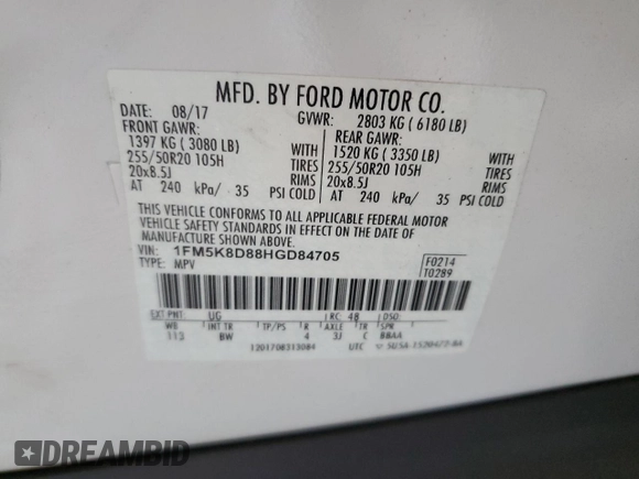 2017 Ford Explorer XLT с VIN 1FM5K8D88HGD84705, выставлен на аукционе Copart как лот 58265165 с пробегом 69 189 миль миль и Списание • Salvage title. История ставок и продаж доступна на DreamBid. Изображение 13.