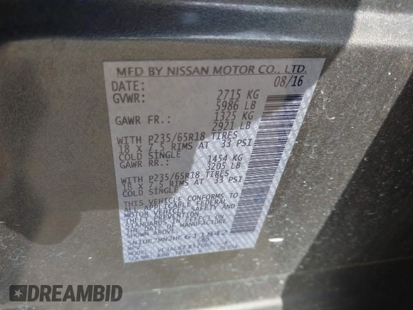 2017 Nissan Pathfinder SV z VIN 5N1DR2MN2HC611842, wystawiony jako IAAI lot #42535832 z przebiegiem 154 908 mil mil oraz . Historia ofert i sprzedaży dostępna na DreamBid. Obrazek 9.