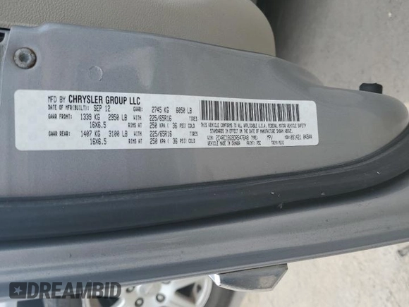 2013 Chrysler Town & Country Touring with VIN 2C4RC1BG9DR547648, listed as a Copart auction lot 65231974 with 137,521 mi miles and Salvage Title. Bid and sale history available at carsss.com. Image 13.