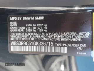 2016 BMW M4 with VIN WBS3R9C51GK336715, listed as a IAAI auction lot 41240988 with 62,245 mi miles and . Bid and sale history available at DreamBid. Image 9.