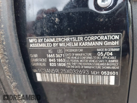 2005 Chrysler Crossfire z VIN 1C3AN59L25X032693, wystawiony jako IAAI lot #41849329 z przebiegiem 85 858 mil mil oraz . Historia ofert i sprzedaży dostępna na DreamBid. Obrazek 9.