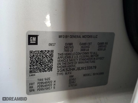 2018 GMC Yukon XL Denali with VIN 1GKS2HKJ8JR133579, listed as a Copart auction lot 52156435 with 155,672 mi miles and Salvage Title. Bid and sale history available at carsss.com. Image 14.