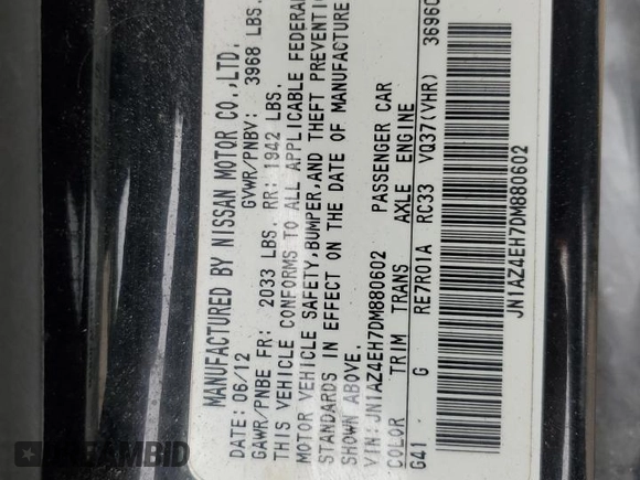 2013 Nissan 370Z with VIN JN1AZ4EH7DM880602, listed as a Copart auction lot 70782934 with 131,503 mi miles and Salvage Title. Bid and sale history available at carsss.com. Image 13.