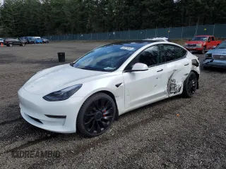 2023 Tesla Model 3 Performance with VIN 5YJ3E1EC0PF498509, listed as a Copart auction lot 50579835 with 32,327 mi miles and Salvage Title. Bid and sale history available at carsss.com. Image 1.