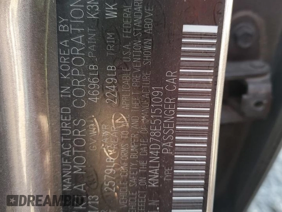 2014 Kia Cadenza Premium with VIN KNALN4D78E5151091, listed as a Copart auction lot 81319124 with 195,203 mi miles and Salvage Title. Bid and sale history available at carsss.com. Image 12.