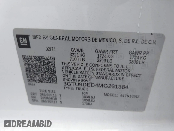 2021 GMC Sierra 1500 SLT z VIN 3GTU9DED4MG261384, wystawiony jako IAAI lot #42161232 z przebiegiem 36 685 mil mil oraz . Historia ofert i sprzedaży dostępna na DreamBid. Obrazek 9.