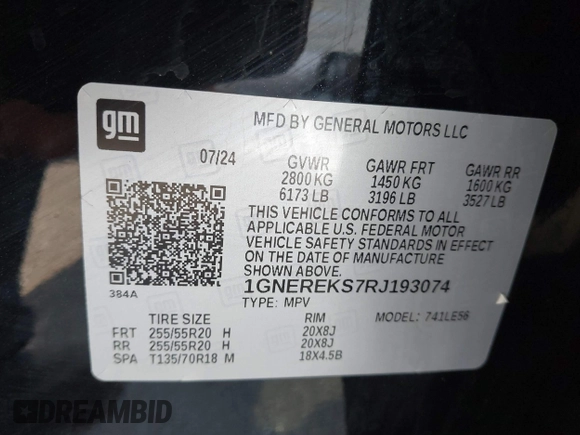 2024 Chevrolet Traverse FWD LS with VIN 1GNEREKS7RJ193074, listed as a IAAI auction lot 42027813 with 24,743 mi miles and . Bid and sale history available at DreamBid. Image 9.