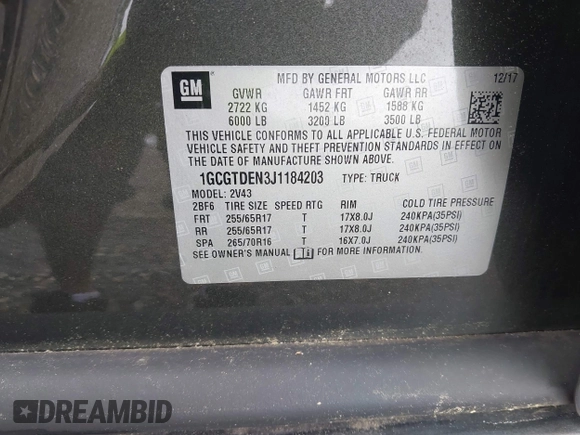 2018 Chevrolet Colorado 4WD Z71 with VIN 1GCGTDEN3J1184203, listed as a IAAI auction lot 42250291 with 72,972 mi miles and . Bid and sale history available at DreamBid. Image 9.