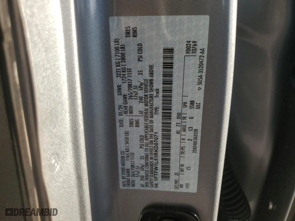 2024 Ford F-150 XL with VIN 1FTFW1L51RKD07071, listed as a Copart auction lot 76510574 with 965 mi miles and Salvage Title. Bid and sale history available at carsss.com. Image 12.