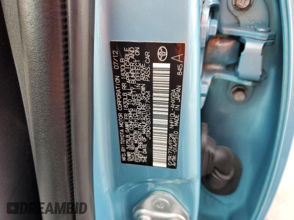 2012 Toyota Prius One with VIN JTDKDTB37C1017964, listed as a Copart auction lot 45726165 with 189,186 mi miles and Salvage Title. Bid and sale history available at DreamBid. Image 13.