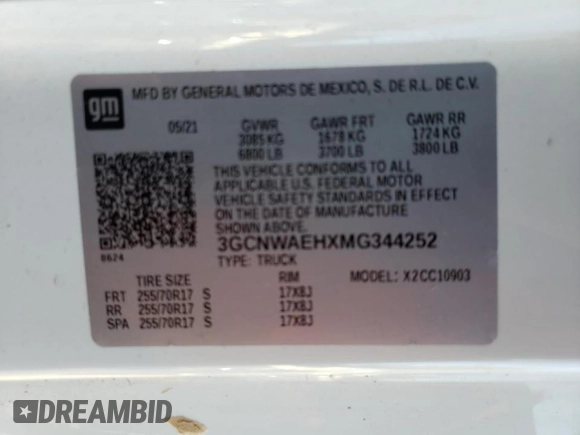2021 Chevrolet Silverado 1500 Work Truck with VIN 3GCNWAEHXMG344252, listed as a Copart auction lot 72424184 with 71,858 mi miles and Non Repairable. Bid and sale history available at carsss.com. Image 12.