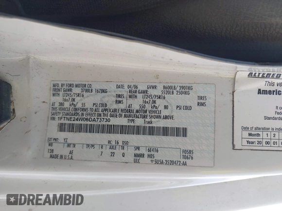 2006 Ford Econoline Cargo с VIN 1FTNE24W06DA73730, выставлен на аукционе IAAI как лот 42514522 с пробегом Не указан миль и . История ставок и продаж доступна на DreamBid. Изображение 9.