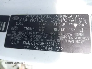 2011 Kia Forte EX with VIN KNAFU4A23B5361487, listed as a IAAI auction lot 42161931 with 179,790 mi miles. Bid and sale history available at carsss.com. Image 9.