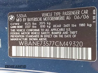 2007 BMW 5 Series 530i with VIN WBANE73577CM49320, listed as a IAAI auction lot 41531892 with 132,117 mi miles. Bid and sale history available at carsss.com. Image 9.