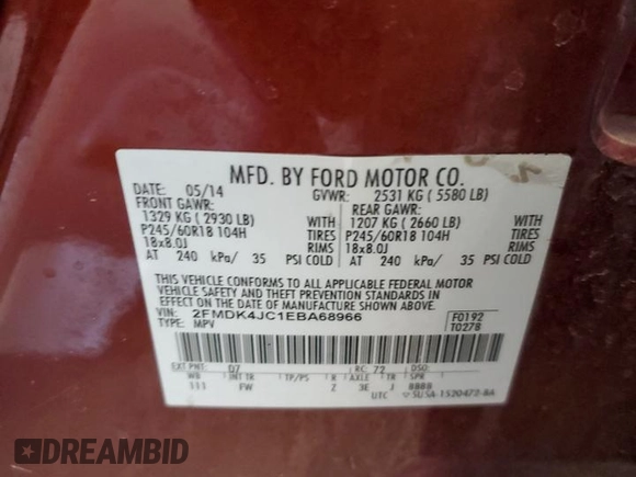 2014 Ford Edge SEL z VIN 2FMDK4JC1EBA68966, wystawiony jako Copart lot #42680905 z przebiegiem 152 433 mil mil oraz Szkoda całkowita • Salvage title. Historia ofert i sprzedaży dostępna na DreamBid. Obrazek 13.