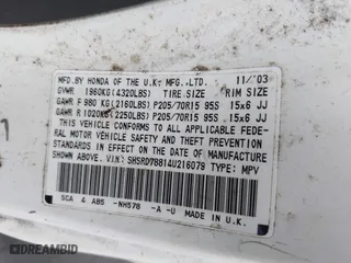 2004 Honda CR-V EX with VIN SHSRD78814U216079, listed as a IAAI auction lot 41877391 with 260,446 mi miles. Bid and sale history available at carsss.com. Image 9.