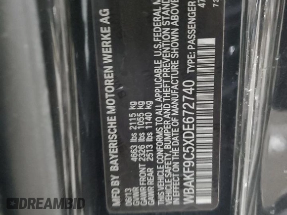 2013 BMW 3 Series 335i xDrive with VIN WBAKF9C5XDE672740, listed as a Copart auction lot 45458365 with 0 mi miles and Salvage Title. Bid and sale history available at carsss.com. Image 12.