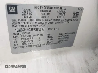 2015 GMC Yukon XL SLT with VIN 1GKS2HKC3FR586338, listed as a IAAI auction lot 41632662 with 149,133 mi miles. Bid and sale history available at carsss.com. Image 9.