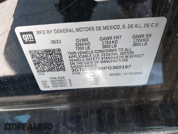 2023 GMC Sierra 1500 with VIN 3GTUUBE86PG360167, listed as a IAAI auction lot 41036667 with 19,983 mi miles and . Bid and sale history available at DreamBid. Image 9.