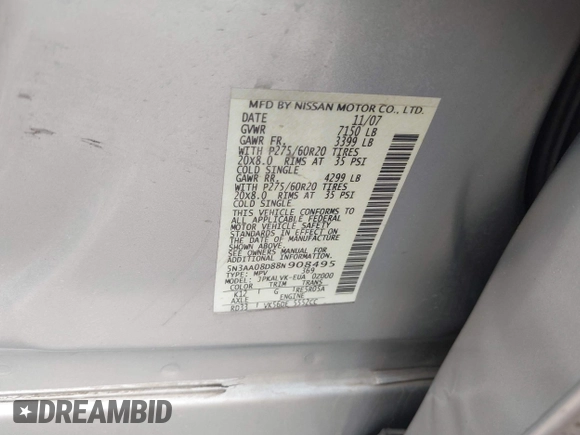 2008 Infiniti QX56 with VIN 5N3AA08D88N908495, listed as a IAAI auction lot 41832061 with Not Provided miles and . Bid and sale history available at carsss.com. Image 9.
