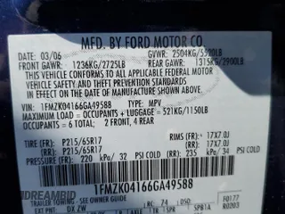 2006 Ford Freestyle SE с VIN 1FMZK04166GA49588, выставлен на аукционе Copart как лот 63871645 с пробегом 165 985 миль миль и Списание • Salvage title. История ставок и продаж доступна на DreamBid. Изображение 13.