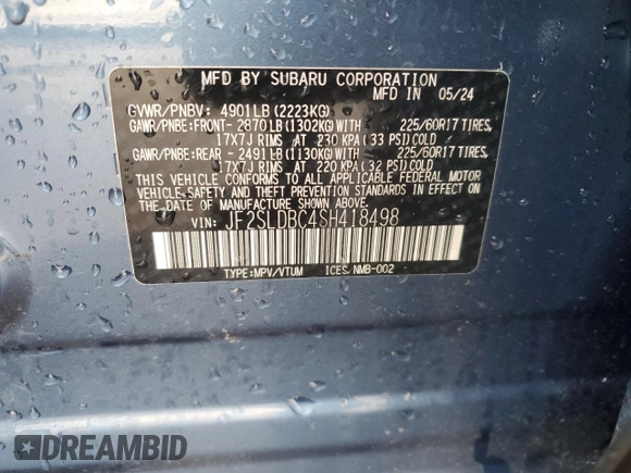 2025 Subaru Forester Premium with VIN JF2SLDBC4SH418498, listed as a Copart auction lot 44838055 with 0 mi miles and Salvage Title. Bid and sale history available at carsss.com. Image 14.