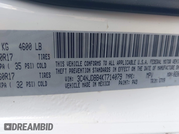 2019 Jeep Compass Latitude with VIN 3C4NJDBB4KT714079, listed as a IAAI auction lot 41317866 with 76,601 mi miles and . Bid and sale history available at DreamBid. Image 9.