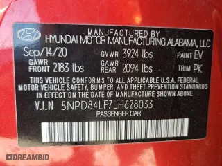 2020 Hyundai Elantra Value Edition with VIN 5NPD84LF7LH628033, listed as a Copart auction lot 49806814 with 0 mi miles and Salvage Title. Bid and sale history available at carsss.com. Image 13.