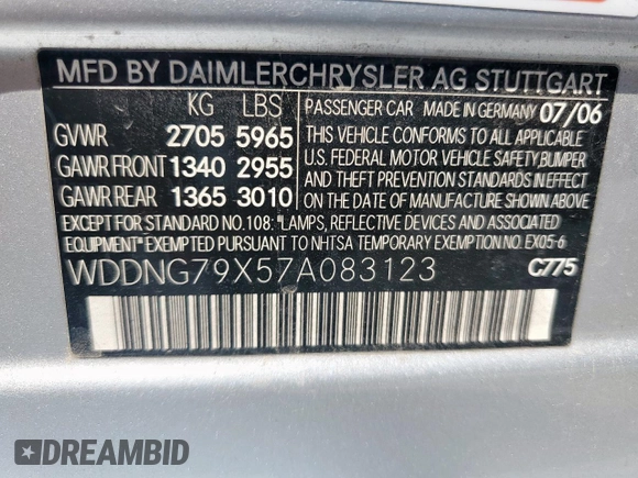 2007 Mercedes-Benz S с VIN WDDNG79X57A083123, выставлен на аукционе Copart как лот 56054735 с пробегом 147 709 миль миль и Чистый • Clean title. История ставок и продаж доступна на DreamBid. Изображение 12.