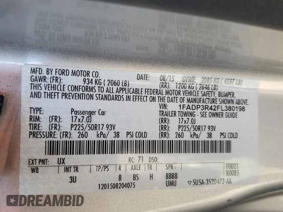 2015 Ford Focus Electric с VIN 1FADP3R42FL380198, выставлен на аукционе Copart как лот 64259355 с пробегом 43 566 миль миль и Чистый • Clean title. История ставок и продаж доступна на DreamBid. Изображение 12.