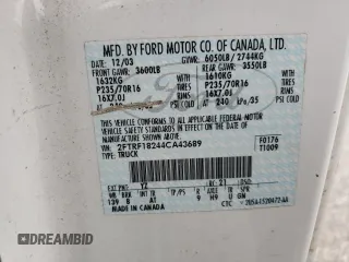 2004 Ford F-150 XL with VIN 2FTRF18244CA43689, listed as a Copart auction lot 57399855 with 152,772 mi miles and Salvage title. Bid and sale history available at DreamBid. Image 12.