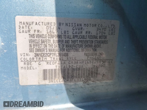 2015 Nissan Note SV with VIN 3N1CE2CP7FL351408, listed as a Copart auction lot 49277155 with Not Provided miles and Non Repairable. Bid and sale history available at DreamBid. Image 14.