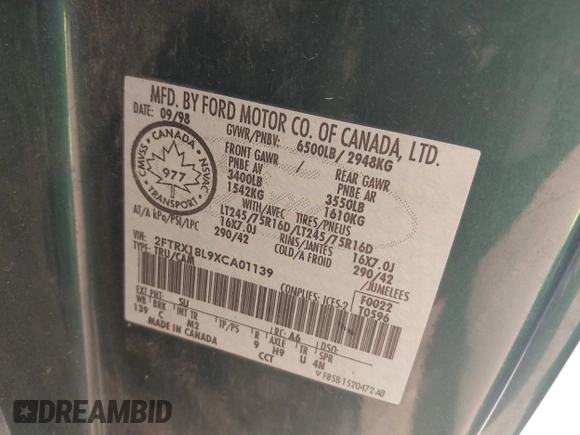 1999 Ford F-150 XL z VIN 2FTRX18L9XCA01139, wystawiony jako IAAI lot #42550053 z przebiegiem 263 950 mil mil oraz . Historia ofert i sprzedaży dostępna na DreamBid. Obrazek 9.