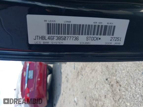 2008 Lexus LS 460 with VIN JTHBL46F385077736, listed as a IAAI auction lot 42531528 with 107,574 mi miles and . Bid and sale history available at DreamBid. Image 9.