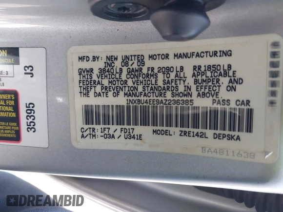 2010 Toyota Corolla z VIN 1NXBU4EE9AZ236385, wystawiony jako IAAI lot #42591900 z przebiegiem 185 946 mil mil oraz . Historia ofert i sprzedaży dostępna na DreamBid. Obrazek 9.