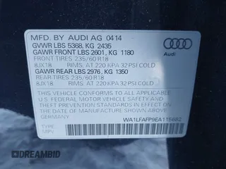 2014 Audi Q5 Premium Plus with VIN WA1LFAFP9EA115682, listed as a IAAI auction lot 41260091 with 145,744 mi miles. Bid and sale history available at carsss.com. Image 9.
