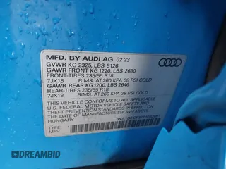 2023 Audi Q3 S line Premium with VIN WA1DECF37P1092891, listed as a IAAI auction lot 41672260 with 45,773 mi miles and . Bid and sale history available at DreamBid. Image 9.