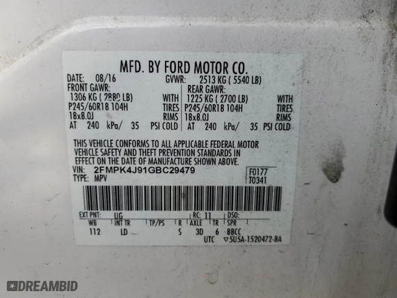 2016 Ford Edge SEL with VIN 2FMPK4J91GBC29479, listed as a Copart auction lot 48211215 with 56,912 mi miles and Non Repairable. Bid and sale history available at carsss.com. Image 13.