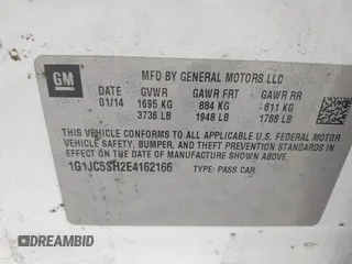 2014 Chevrolet Sonic LT with VIN 1G1JC5SH2E4162166, listed as a IAAI auction lot 42105408 with 122,854 mi miles and . Bid and sale history available at DreamBid. Image 9.