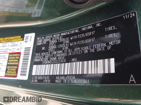2025 Toyota Sienna LE z VIN 5TDKRKEC2SS233830, wystawiony jako IAAI lot #42012062 z przebiegiem 2 451 mil mil oraz . Historia ofert i sprzedaży dostępna na DreamBid. Obrazek 9.