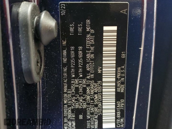 2024 Toyota Sienna XLE with VIN 5TDJSKFC6RS109729, listed as a Copart auction lot 49429595 with 17,404 mi miles and Salvage Title. Bid and sale history available at DreamBid. Image 13.