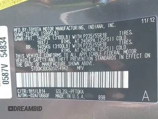 2013 Toyota Sienna XLE with VIN 5TDDK3DC6DS054942, listed as a IAAI auction lot 41172005 with 202,675 mi miles and . Bid and sale history available at DreamBid. Image 9.