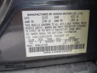 2006 Nissan Altima S with VIN 1N4AL11DX6C143439, listed as a IAAI auction lot 42341326 with 221,213 mi miles and . Bid and sale history available at DreamBid. Image 9.